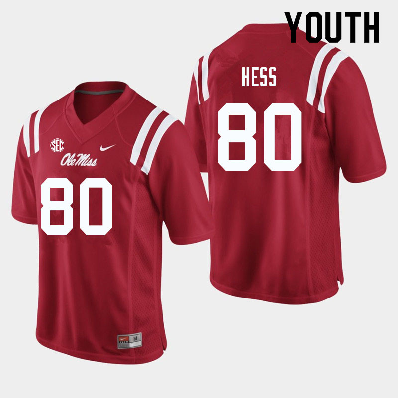 Youth #80 Jonathan Hess Ole Miss Rebels College Football Jerseys Sale-Red